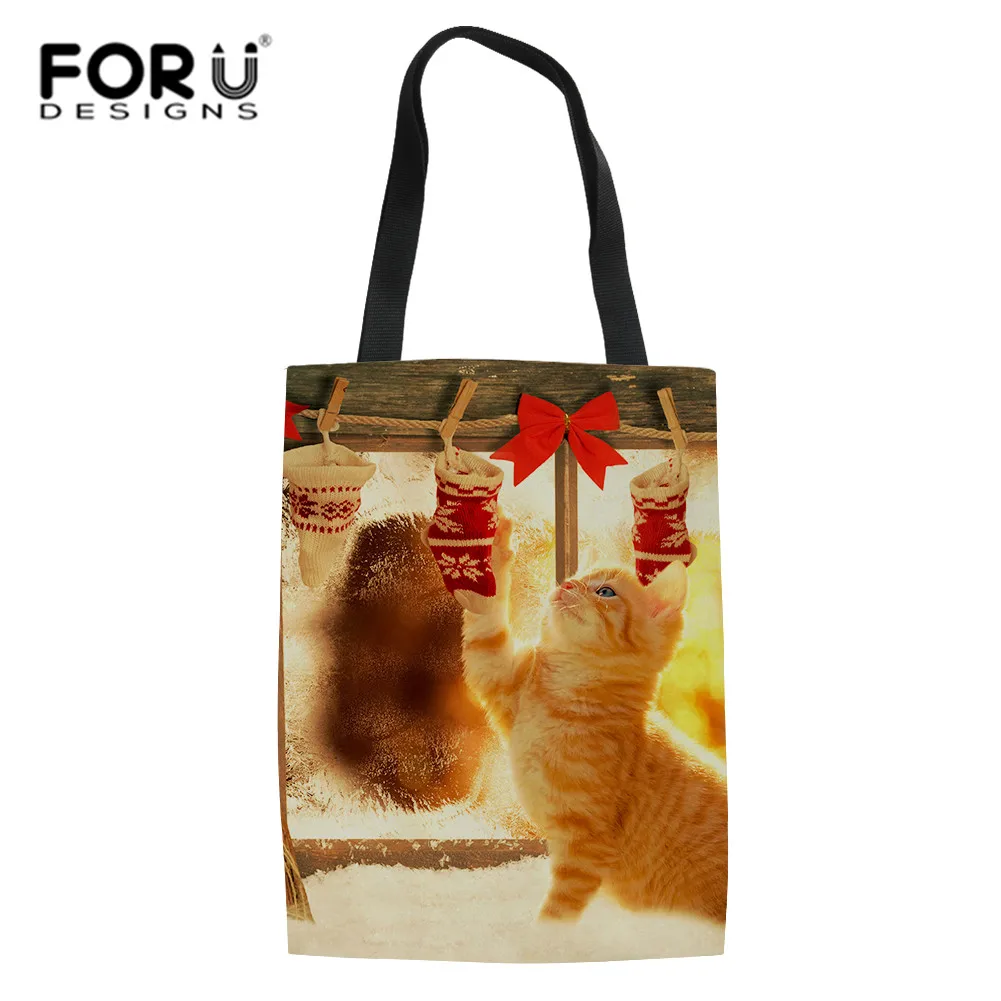

FORUDESIGNS Cute Cats Pattern Christmas Shopping Bags Gifts Bags For Women Girls Vegetables Grocery Shopper Totes Dropshipping