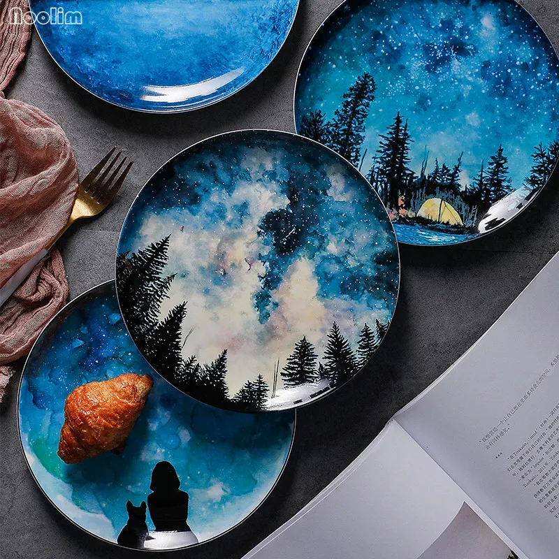 Plato de desayuno de porcelana de hueso de estrellas de 8 pulgadas, vajilla de regalo para decoración del hogar, placa de cerámica hecha a mano para pastel, repostería, plato para pastel de frutas|Fuentes y platos| - AliExpress - Platos increíbles para tu mesa