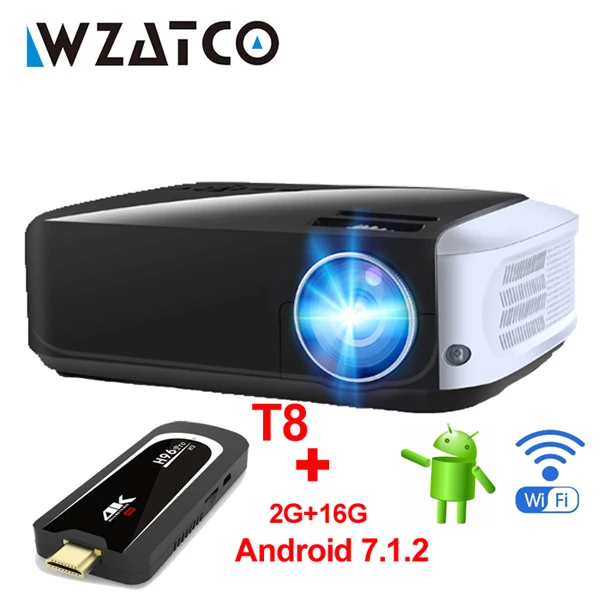 WZATCO T8 Android 9,0 wifi 4G 32GB Дополнительно 1080P Full HD светодиодный проектор HDMI портативный домашний кинотеатр Proyector мультимедийный проектор с технологией Bluetooth - Цвет: T8 With Android 7.1