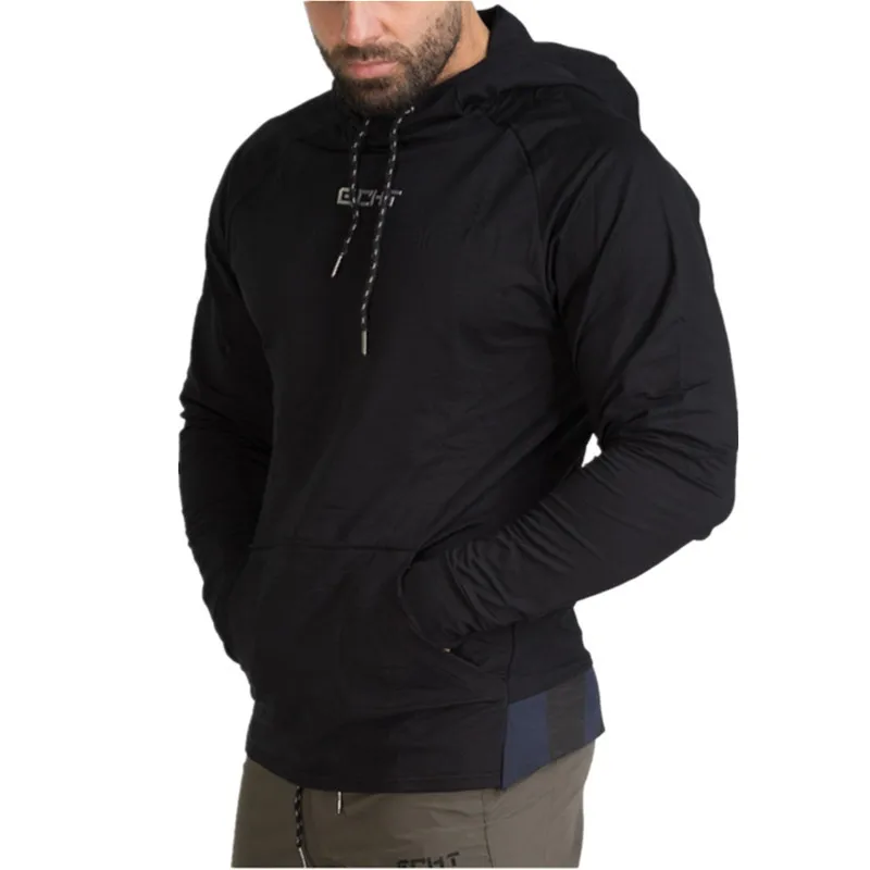 Мужские толстовки, спортивная куртка для бега, тренировочная Спортивная Толстовка для фитнеса, хлопковые спортивные костюмы с капюшоном, брендовый пуловер - Цвет: Черный
