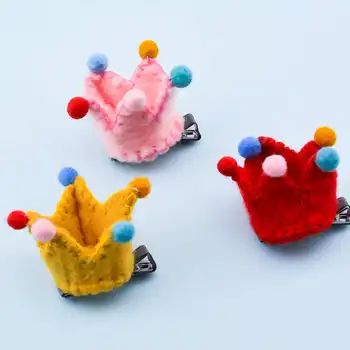 

Boutique 12pcs Fashion Cute Crown Hairpins Solid Kawaii Felt Pom Pom Tiaras Hair Clips Princess Headwear Hair Accessories