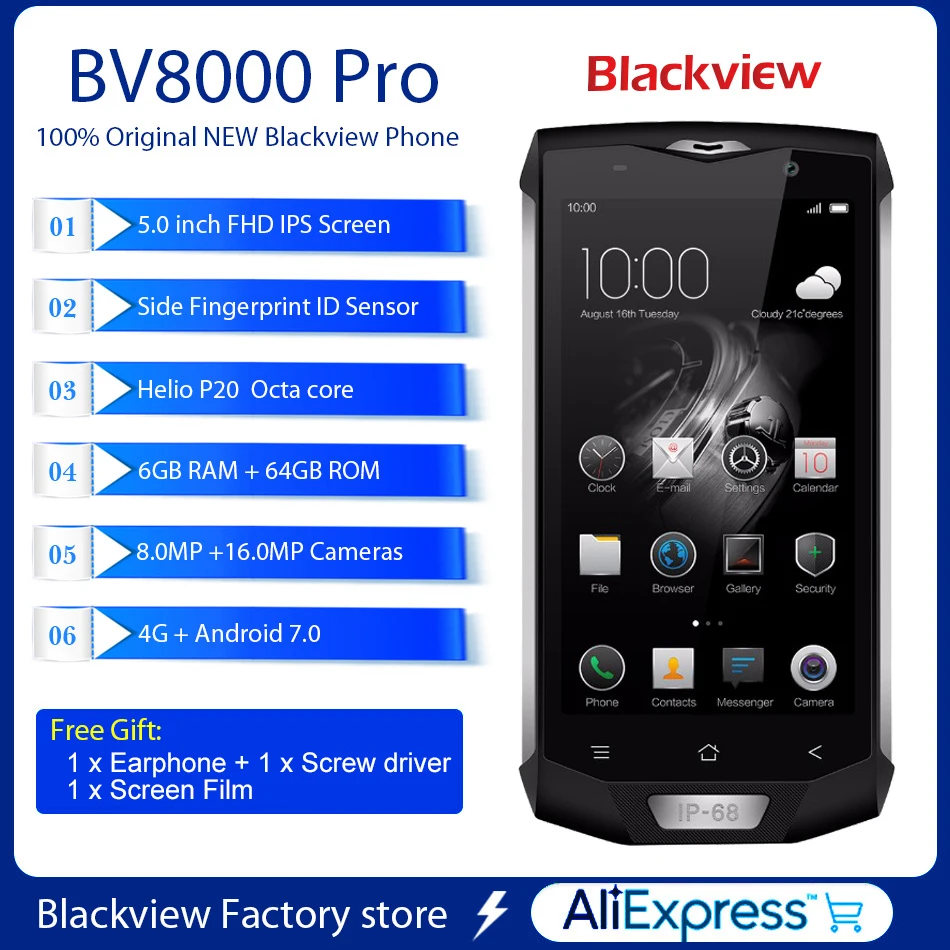 Blackview BV8000 Pro IP68 водонепроницаемый смартфон 6 ГБ + 64 Восьмиядерный Android 7 0 5 &quotFHD