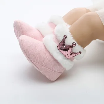 

Newborn Infant Baby Girls Winter Warm Crown Fur Mid-Calf Length Slip-On Furry Boots 0-18M New