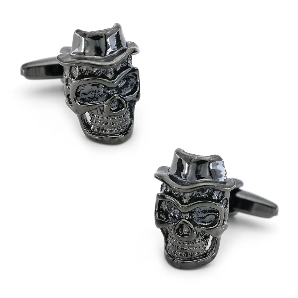 

Men's Skull Cuff Link Copper Material Gunblack Color with Hat