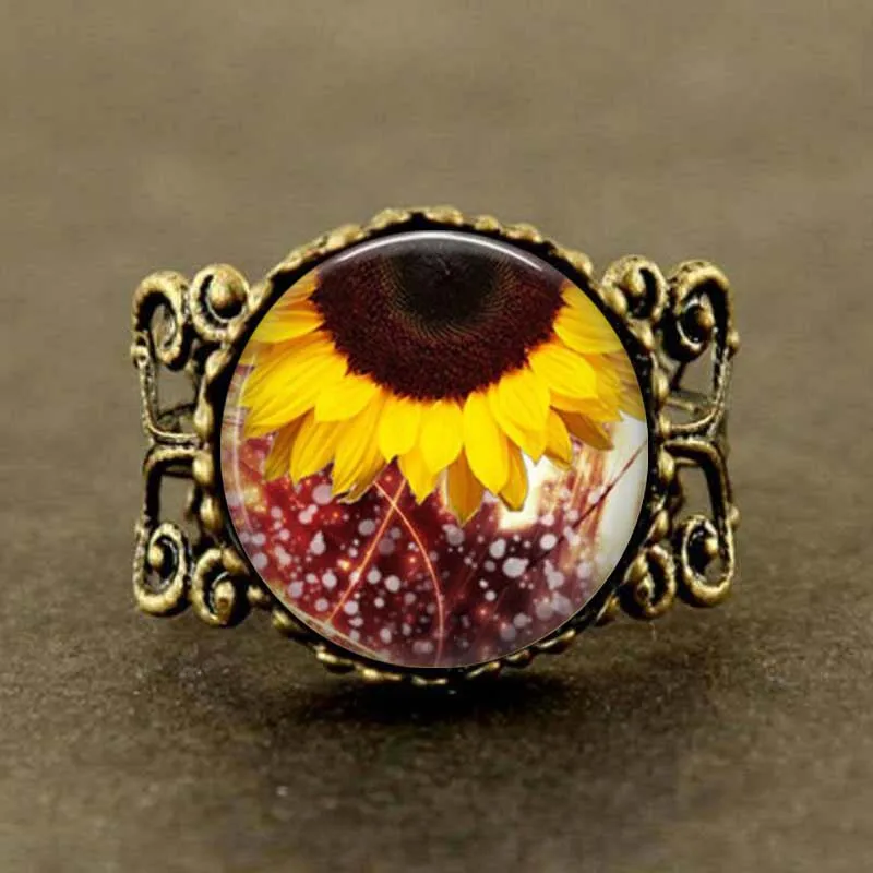 Sunflower jewelry , Sunflower yellow Ring , sunflower charm ,spring