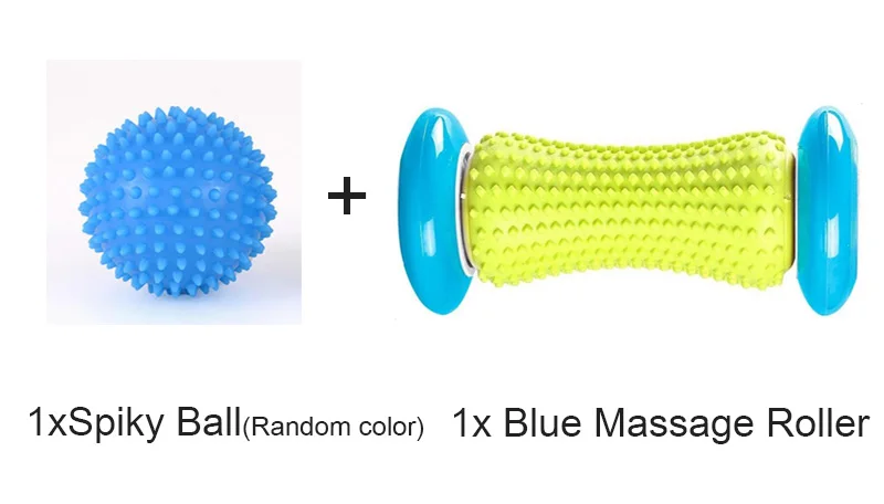 Soft Rubber Foot Massage Roller hard Spiky Ball Deep Tissue Acupresssure Recovery Relax Foot Back Shoulder Leg Hand Tight Muscle - Color: Ball and Blue Roller