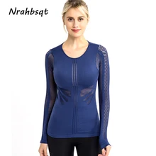 NRAHBSQT сетчатый топ с длинными рукавами, спортивный топ для фитнеса, женский тонкий ажурный женские рубашки для иоги, спортивная одежда YN015