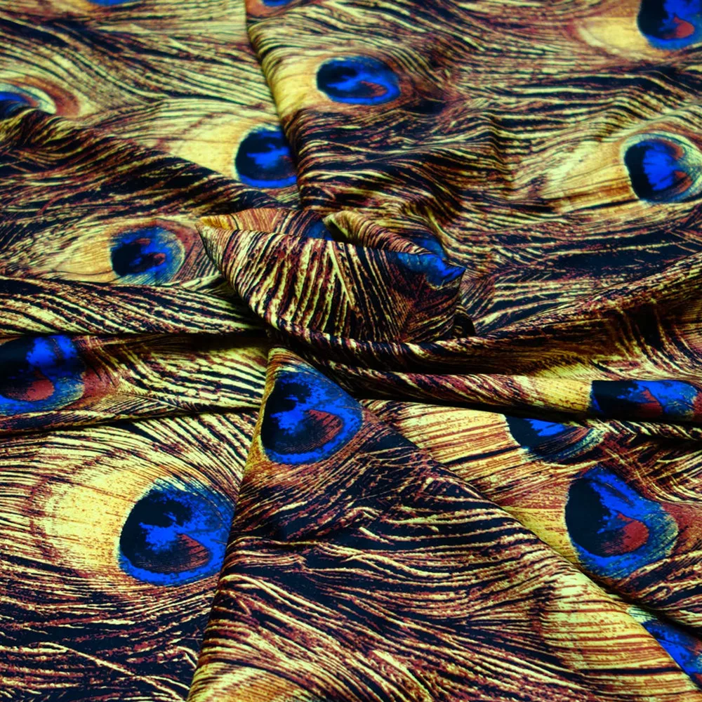 100% хлопок сатин стрейч желтый павлин перо печать для шитья женская одежда обивка