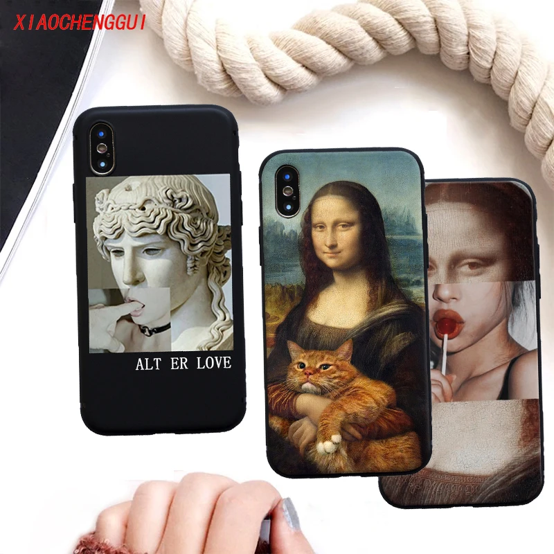 For iphone x case Mona Lisa Art David lines soft silicone Phone Case cover For Apple iPhone 5 5S SE 6 6s 7 8 Plus Xs r Max cover