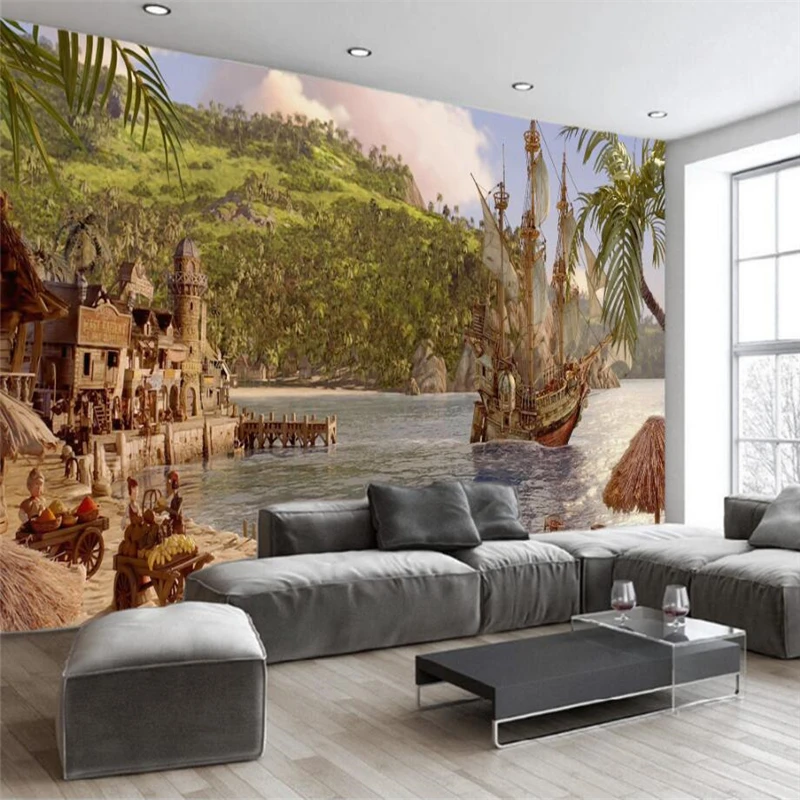 

beibehang Wallpaper Custom Living Room Bedroom Wallpaper Mural Magic Pirates Island Oil Painting Wall Decorative painting