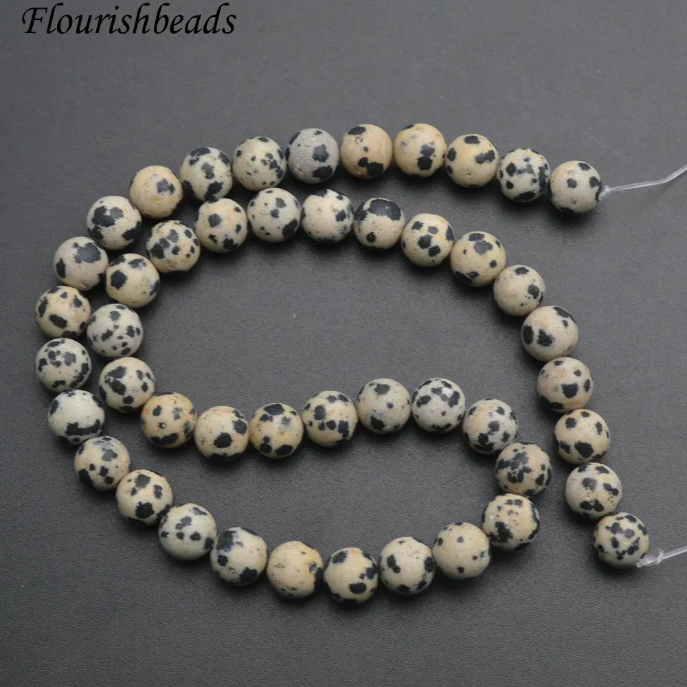

4mm~12mm Matte Natural Dalmatian Jasper Stone Smooth Round Loose Beads