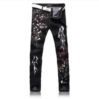 

The popular brand-name hole-breaking ink pattern decoration men's jeans personality non-mainstream printing men's clothing