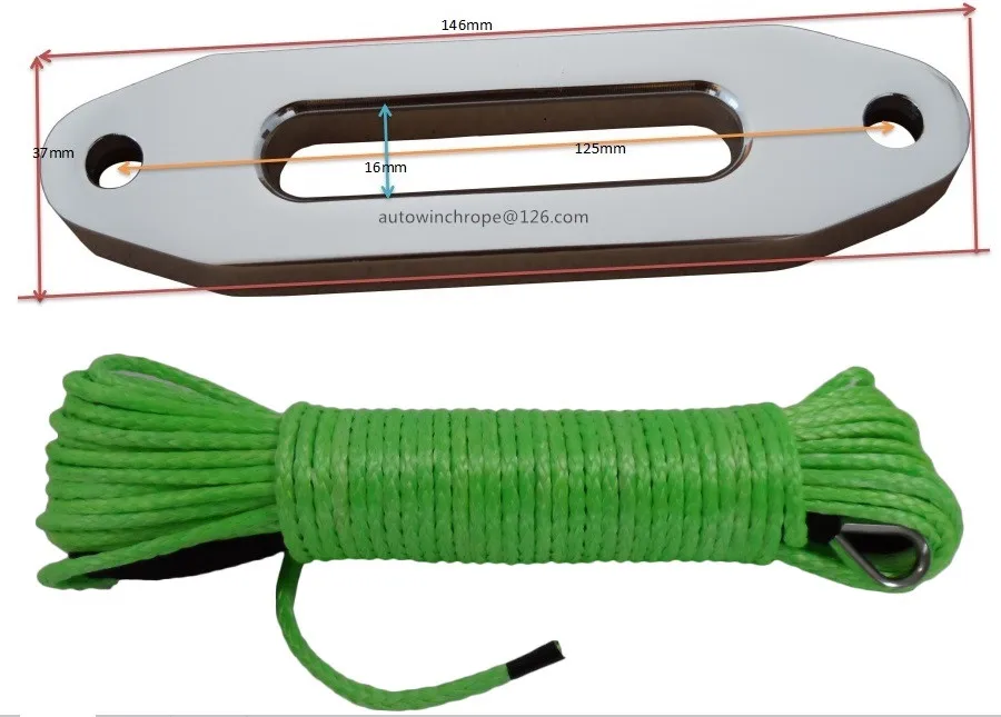 Free Shipping Green 5mm*15m Synthetic Rope wit 4000lbs Hawse Fairlead