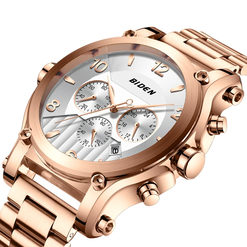 

BIDEN Men Watch Chronograph Wrist Watch Man Waterproof Date Top Brand Luxury Stainless Steel Men Quartz Clock Reloj hombre