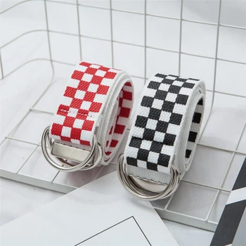 

2019 New Checkered Belt Men Waistband Female Long Plaid Checkerboard Couple Belt Nylon Plaid Women Waist Belt