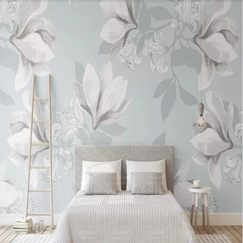 

Simple Nordic IKEA style magnolia flower modern TV background wall