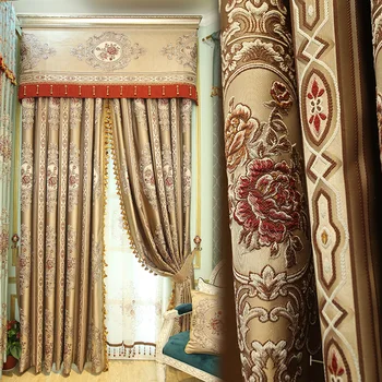 

Custom curtains European neo-classical high-precision jacquard gold thick cloth blackout curtain tulle valance drapes N442