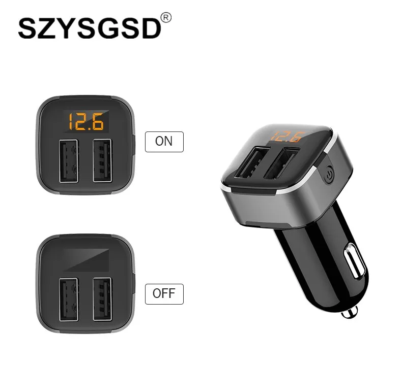 

SZYSGSD Car Charger Dual USB Port Smart LED Voltage Display Car Cigarette Lighter Mobile Phone Universal USB Car Charger