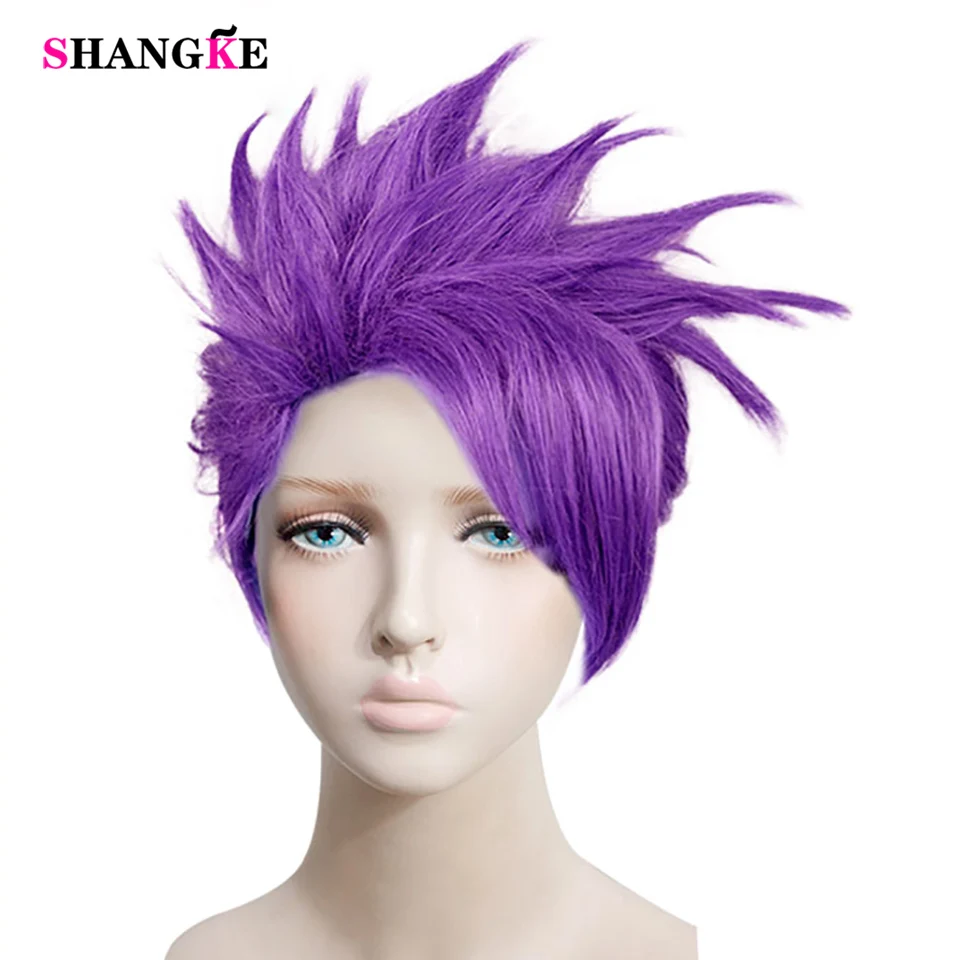 SHANGKE Purple Short Straight Hair Synthetic Wig Halloween
