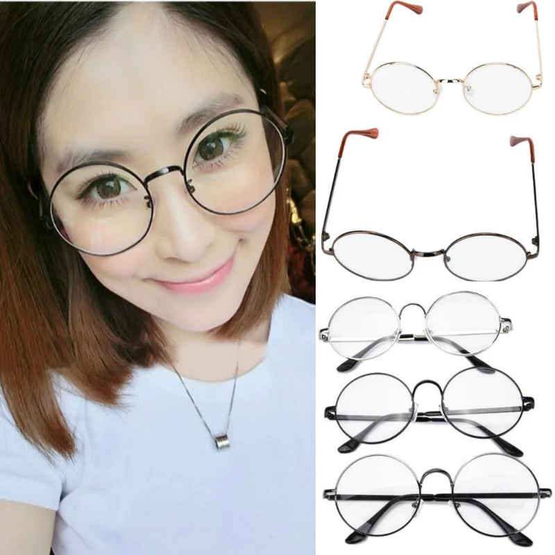 Eshylala Women round oval eyeglasses glasses frames solid color high