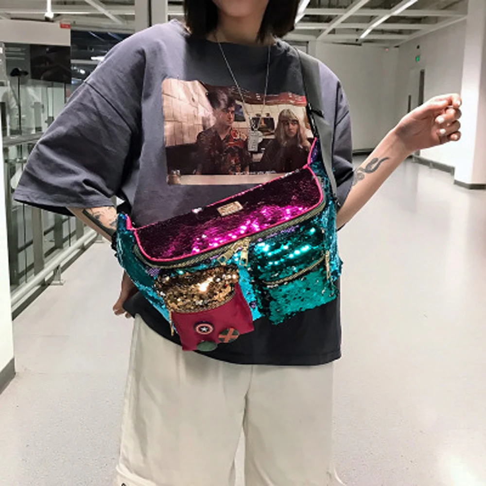 Женские дизайнерские Стиль сумка через плечо Дамы блестками из искусственной кожи сумка дорожная сумка