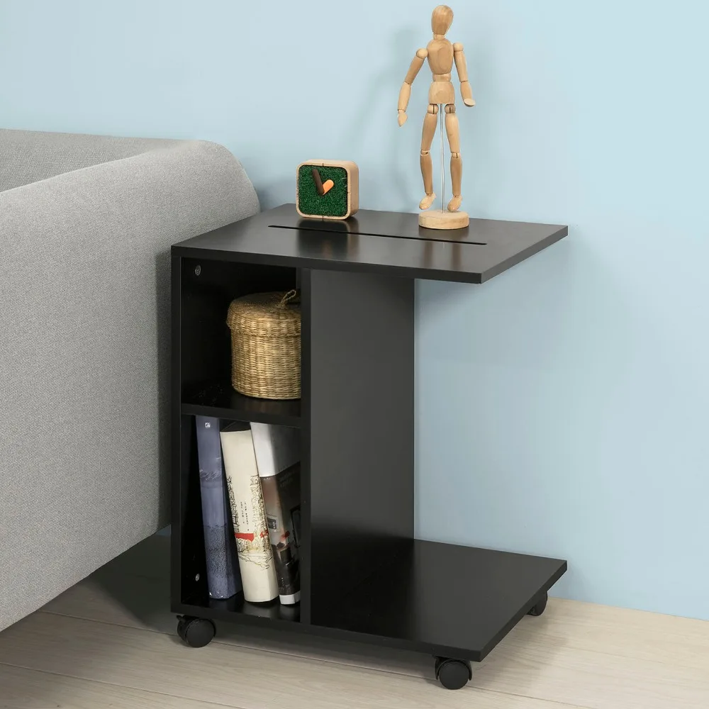 SoBuy FBT48 Modern Side Table End Table Coffee Table on Wheels with 2 Storage Shelves Living Room Furniture