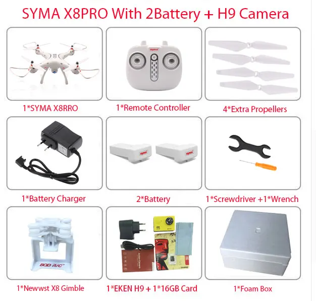 Новейший SYMA X8PRO gps Дрон RC Квадрокоптер с Wifi камерой FPV Профессиональный Квадрокоптер X8 Pro RC вертолет может добавить 4K камеру - Цвет: X8Pro with H9 2B