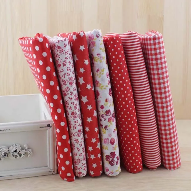 7pcs Red Cotton Patchwork Fabric Bundle For DIY Sewing Textiles Tilda Doll Cloth Quilting Tissue 50cmx50cm