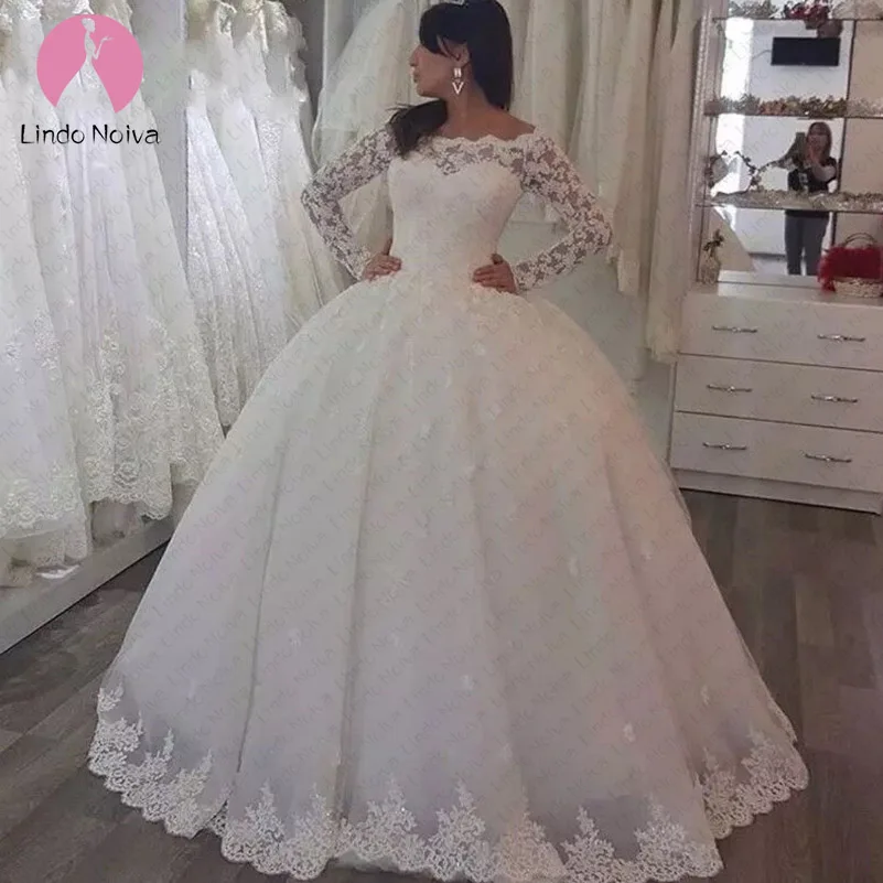 Халат де mariée 2019 одежда с длинным рукавом винтажные Свадебные платья платье невесты из тюля Bruidsjurken бальное платье кружево аппликации Boda