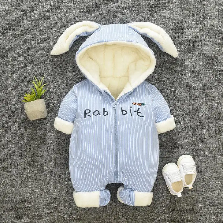 

Russian cute bunny Fleece Velvet Infant Clothing Winter Baby Girls Boys Rompers Warm New Born Baby newborn Clothes Snow Jumpsuit