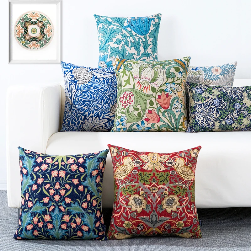 

Home Decorative Pillow Case Nordic Floral Cushion Cover Linen Pillow Cover Flowrs Sofa Chair Waist Pillow
