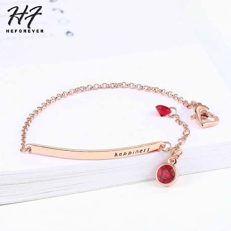Word Happiness ID Bracelets for Women CZ Austrian Crystal 8 Items Rose Silver Gold Color Valentine's Day Fashion Jewelry H195