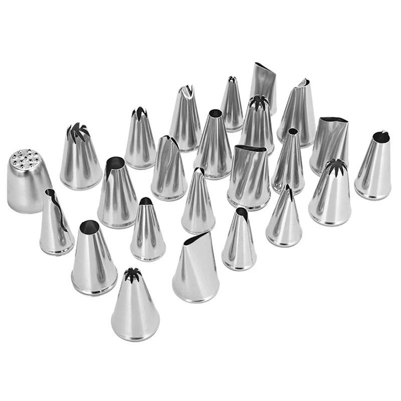 Icing Piping Nozzles Stainless Steel 24pcs Cake Puff Decorating Pastry Bag Nozzles Sugarcraft Pastry Tips Tool