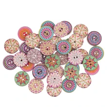 50 unids/lote Vintage botones de madera forma redonda flor estampado botones ropa, costura hecha a mano artesanías de álbum de recortes para bricolaje