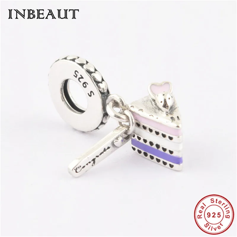 

2018 Celebration Cake Beads fit Pandora Bracelet 925 Sterling Silver Sweet Heart Caved Blue&White 4 Layers Pastry Charm Gift