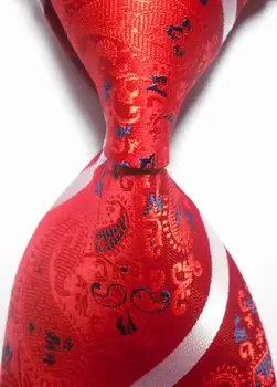 

High Quality Paisley Red White Lines 100% Silk Necktie New Fashion Jacquard Woven Paisley Ties Men Gravata Corbatas Ties