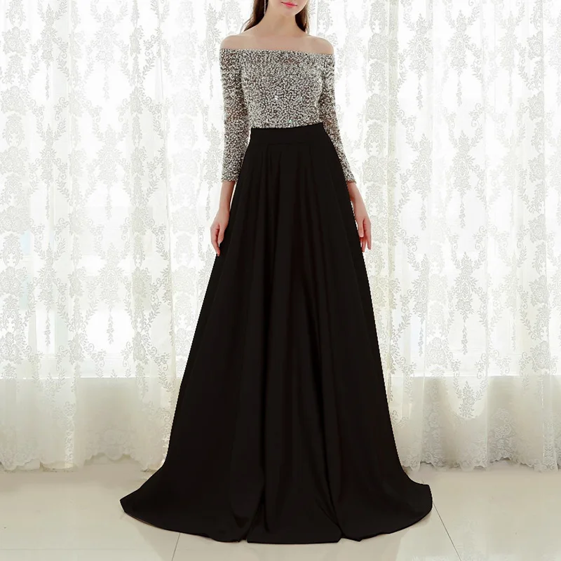 

Strapless Women Dress Formal Long Sleeve Long Maxi Gown Womens Sequin Off Shoulder Women Wedding Floor Length