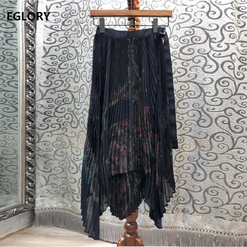 Высококачественная длинная юбка Осенняя мода вечерние Клубное платье Женская винтажная Цветочная печать Асимметричная длинная Макси юбка женская