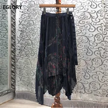 Высококачественная длинная юбка Осенняя мода вечерние Клубное платье Женская винтажная Цветочная печать Асимметричная длинная Макси юбка женская