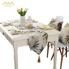 ROMORUS American Style Leaves Table Runners Gold Table Cloth with Tassel Luxury Jacquard Tea Table Flag Home Decoration Hot Sale