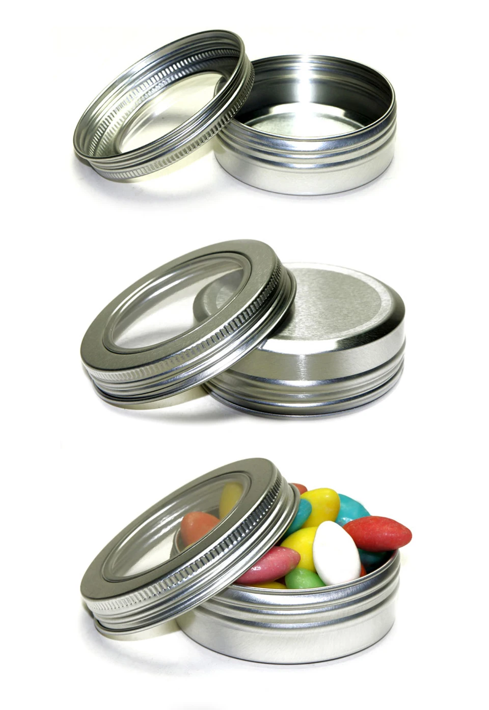 Mimipack, 24 шт., оконная неглубокая круглая винтовая крышка, алюминиевые банки, серебряная косметическая упаковка для конфет, герметичная коробка для хранения, бак