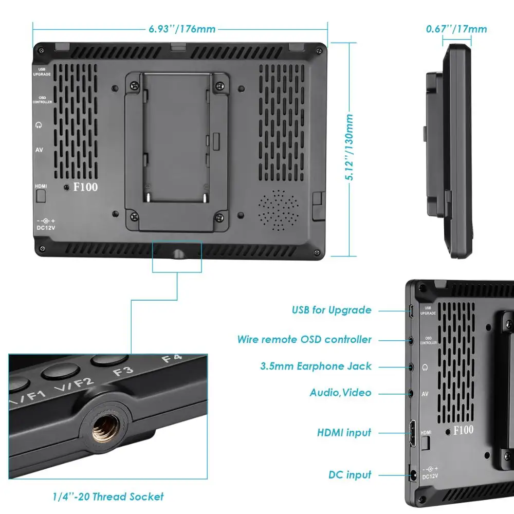 Neewer F100 7 дюймовый 1280x800 ips Экран Камера полевой монитор комплект: Поддержка 4 k вход