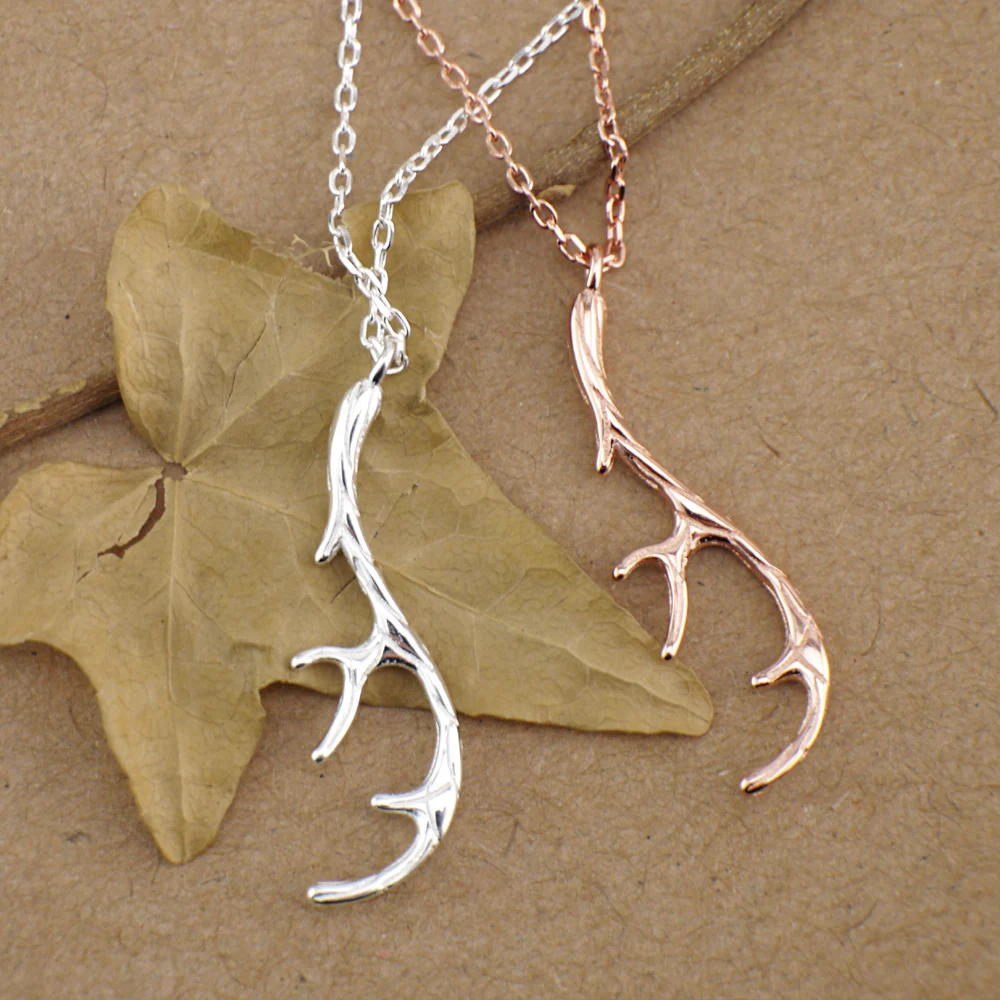925 Sterling Silver Deer Horn Antler Pendant Necklace For Women A2879in Pendant Necklaces from
