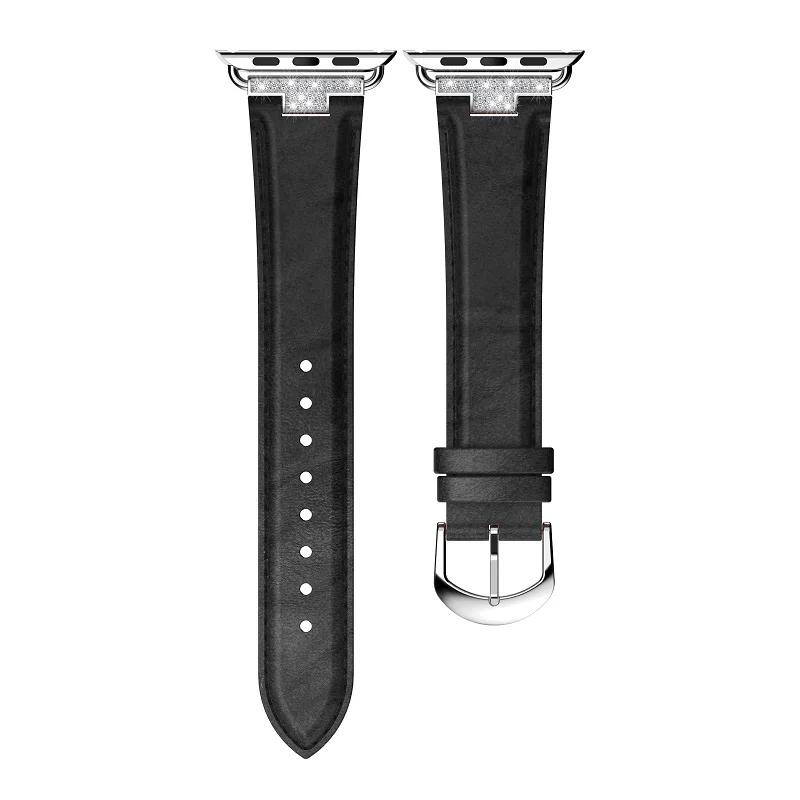 Кожаный ремешок для наручных часов Apple Watch 38 мм, 42 мм, версия 1, 2, 3, ремешок с Стразы с бриллиантами для наручных часов Apple Watch 40 мм 44 мм серии 4 5 полос - Цвет ремешка: black 02