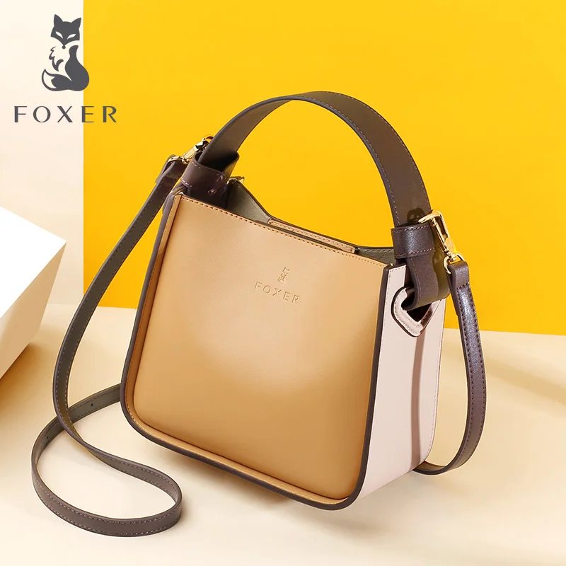 

FOXER Women Stylish High Quality Lady Messenger Bag & Shoulder Bags Valentine's Day Gift Fashion Leather Bucket Bag for Female