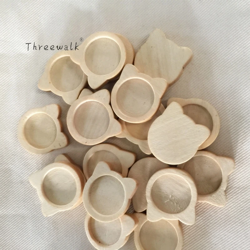 

New Arrival Unfinished Round Wood beads Collet Base Cat Shape Cute 23mm High Quality DIY Handmade Jewerly Making 50PCS/LOT