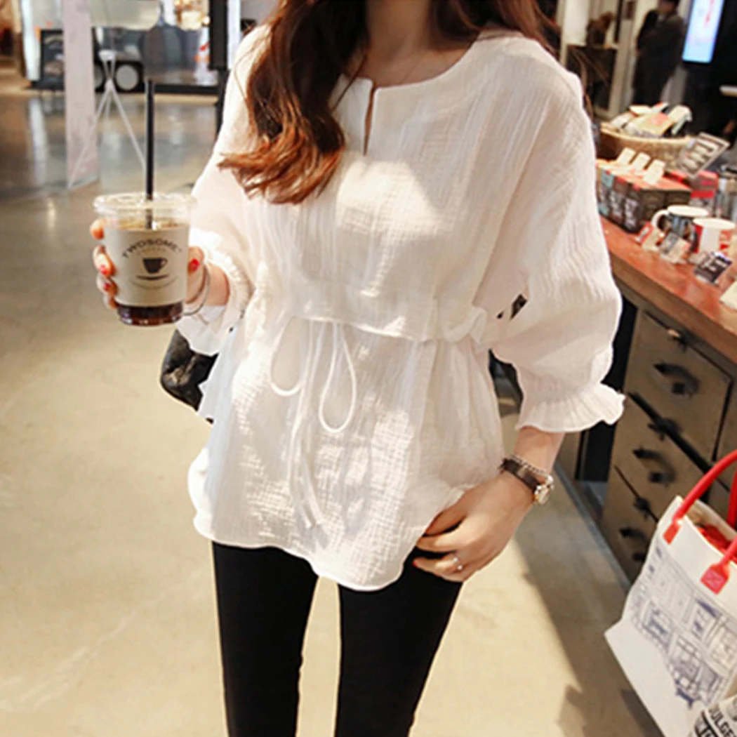 

Plus Size White Lace Up Ruffles Blouse Shirts Women 2019 Spring Autumn Sweet 3/4 Sleeves Shirts Office Ladies Casual Tops Blusas