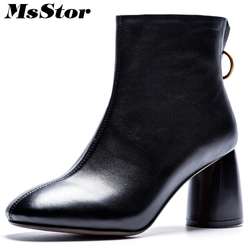 MsStor Round Toe Square Heel Women Boots Fashion Metal Zipper Ankle Boots Women Shoes Sexy High Heel Black Boots Shoes Woman MsStor Round Toe Square Heel Women Boots Fashion Metal Zipper Ankle Boots Women Shoes Sexy High Heel Black Boots Shoes Woman
