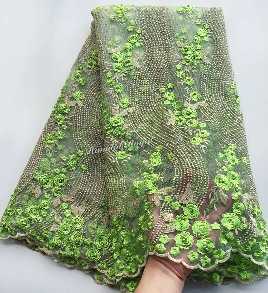 Lemon green Gold African tulle lace French lace fabric for garden ...