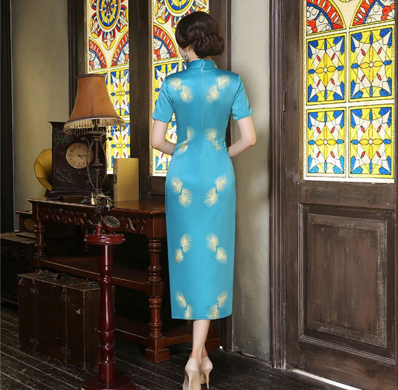 Модные шелковые длинные платья в Звездном стиле женские сексуальные китайские платья для девочек Qipao Двухслойное традиционное вечернее платье vestidos